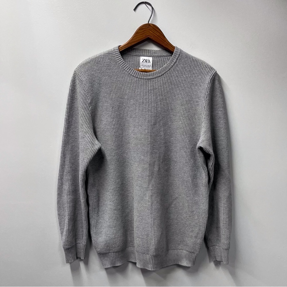 ZARA Gray Knit Long Sleeve Textured Sweater Women's M